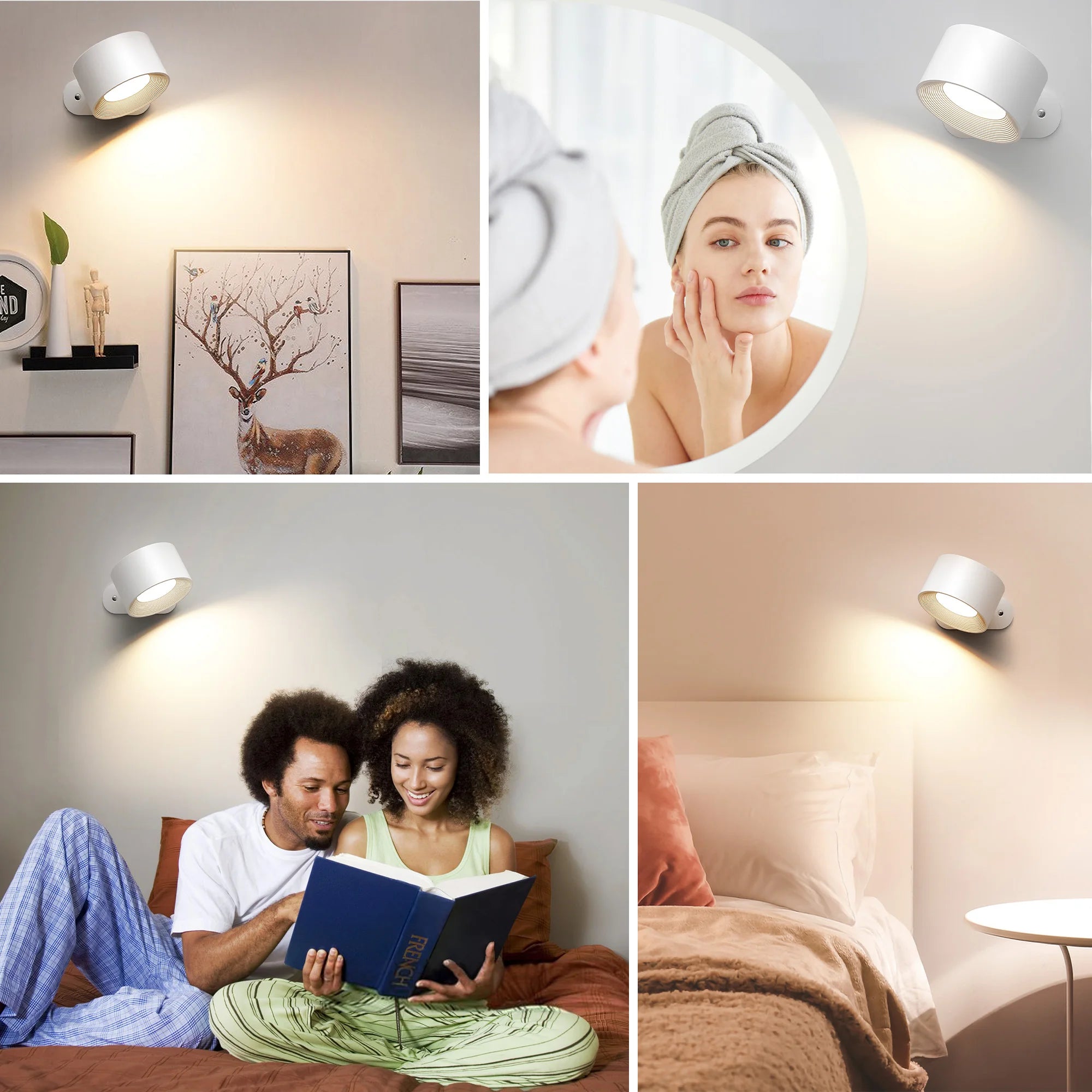 LED Wall Sconces light, 3 Brightness Levels 3 Color Modes Wall Lights, 2000mAh Battery Operated 360° Rotatable Touch Control